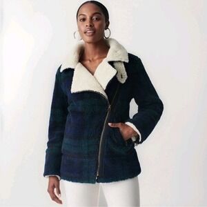 FAHERTY Montana Moto Coat BWP Black Watch Plaid Sherpa Lined XS MSRP‎ $248